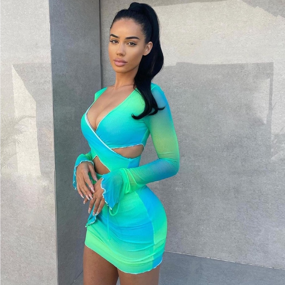 Tiger Mist Aqua Cut-Out Mini Dress - Picture 5 of 6